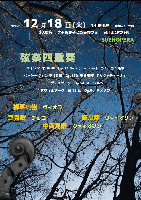 弦楽四重奏　柳原史佳／鷲見敏／中西寛嗣／藤川幸